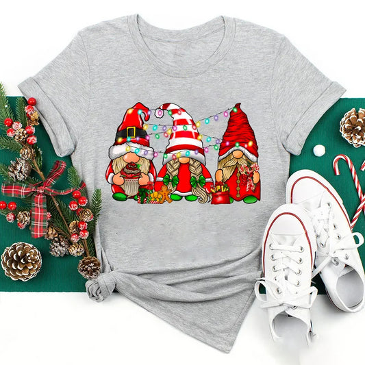 Christmas Gnome Trio Holiday Lights T-Shirt Festive Xmas Tee