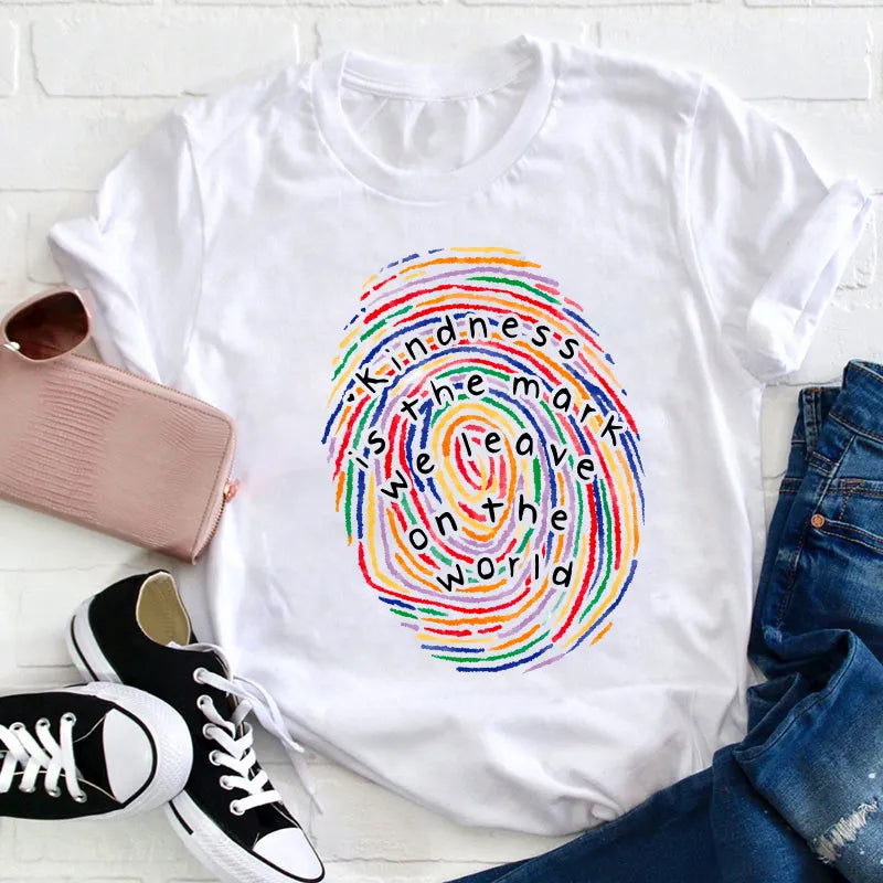 Kindness Is The Mark We Leave On The World Rainbow Fingerprint T-Shirt