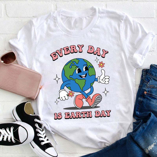 Every Day Is Earth Day T-Shirt Cute Walking Earth Graphic Tee