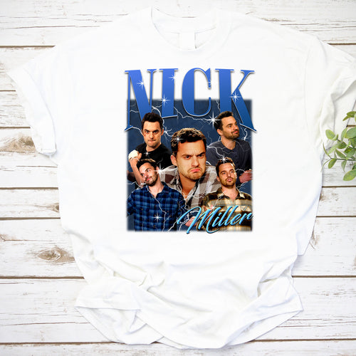 Nick Miller Vintage Style Graphic T-Shirt with Multiple Expressions