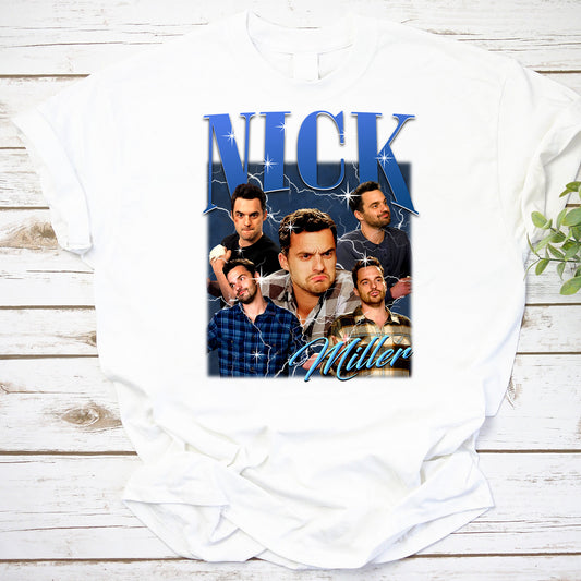 Nick Miller Vintage Style Graphic T-Shirt with Multiple Expressions