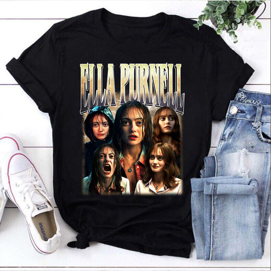 Ella Purnell Character Collage T-Shirt - Horror Movie Fan Tee in Black