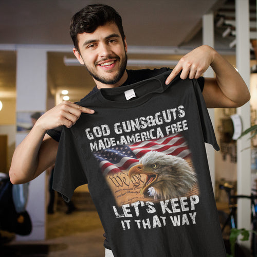 God Guns & Guts Patriotic Eagle T-Shirt - Made America Free Graphic Tee