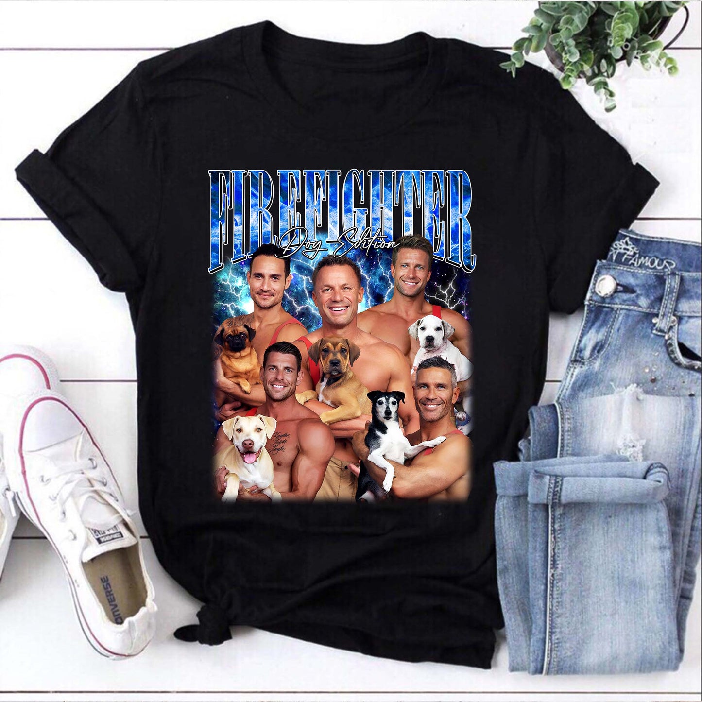 Firefighter Dog Edition Shirt - Muscle Firemen with Dogs Tee