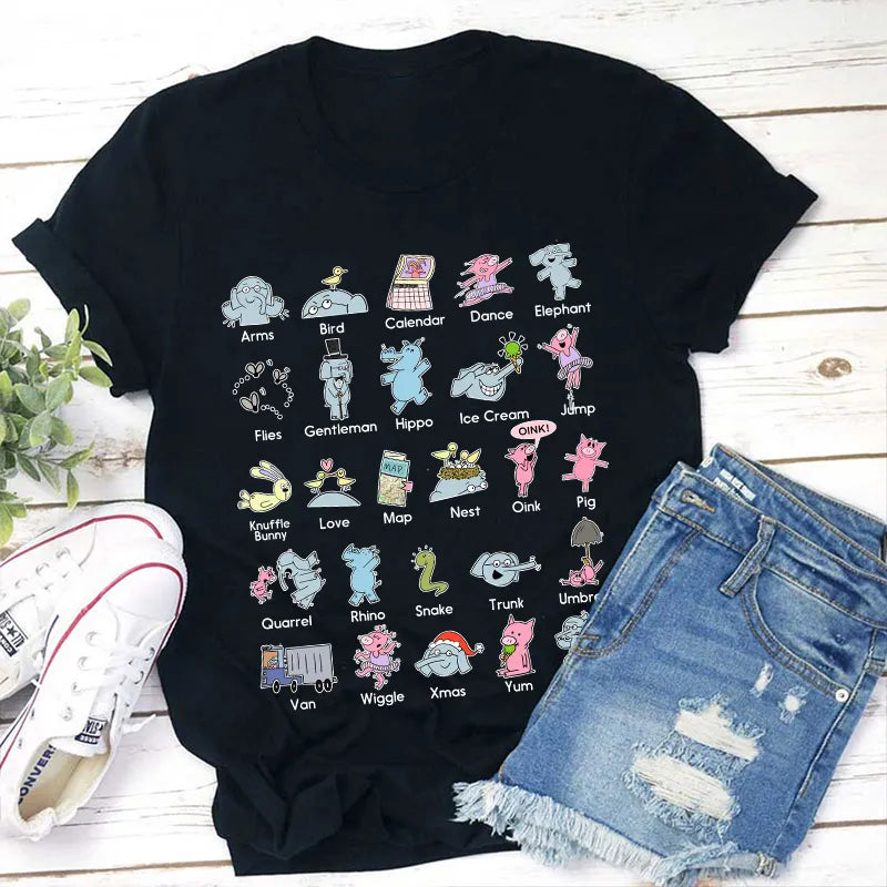 Cute Animal Alphabet Graphic T-Shirt for Kids and Adults