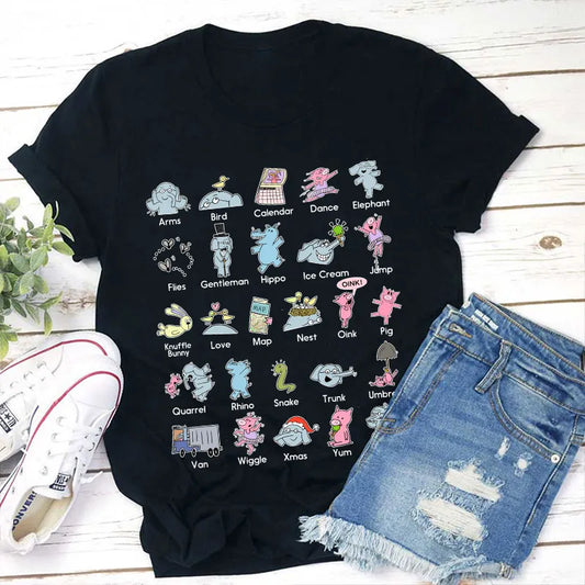 Cute Animal Alphabet Graphic T-Shirt for Kids and Adults