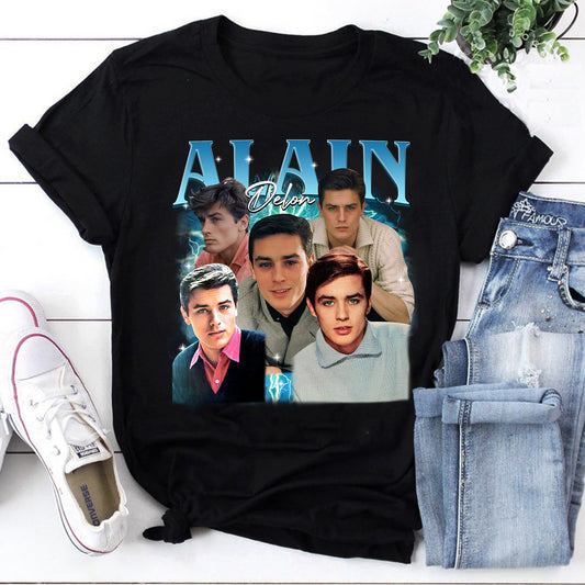 Alain Delon Vintage Photo Collage Retro Graphic T-Shirt