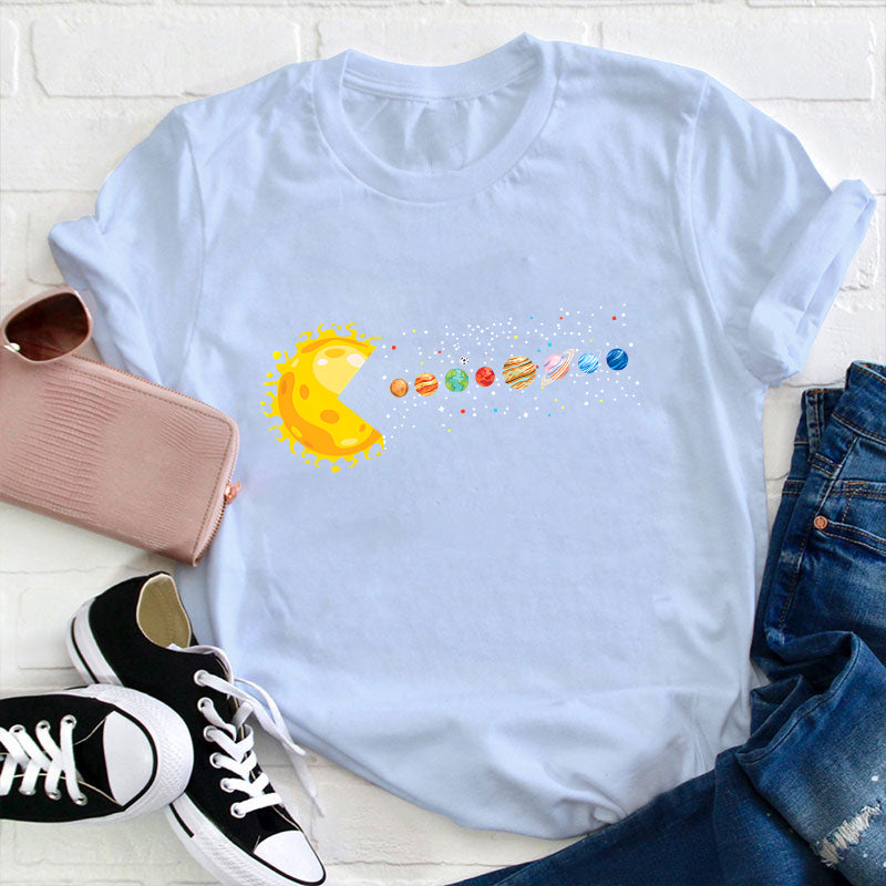 Funny Solar System Pac-Man Shirt | Space Lover Graphic Tee