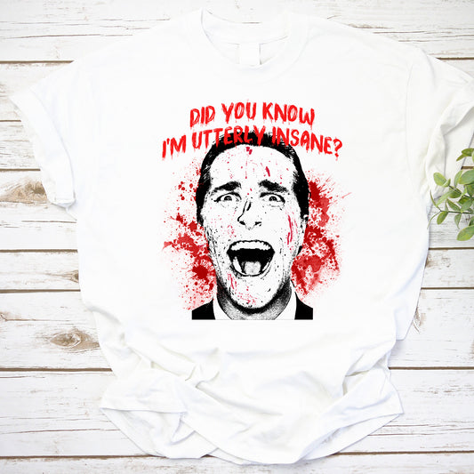Utterly Insane Blood Splatter Face Graphic Tee for Horror Fans
