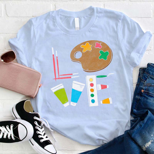 Art Lover Painting Supplies Graphic T-Shirt - Colorful LOVE Design Tee