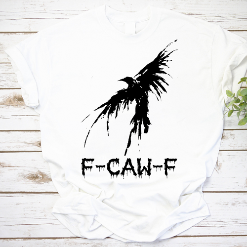 F-CAW-F Crow Graphic Tee Halloween Shirt Black Bird Design