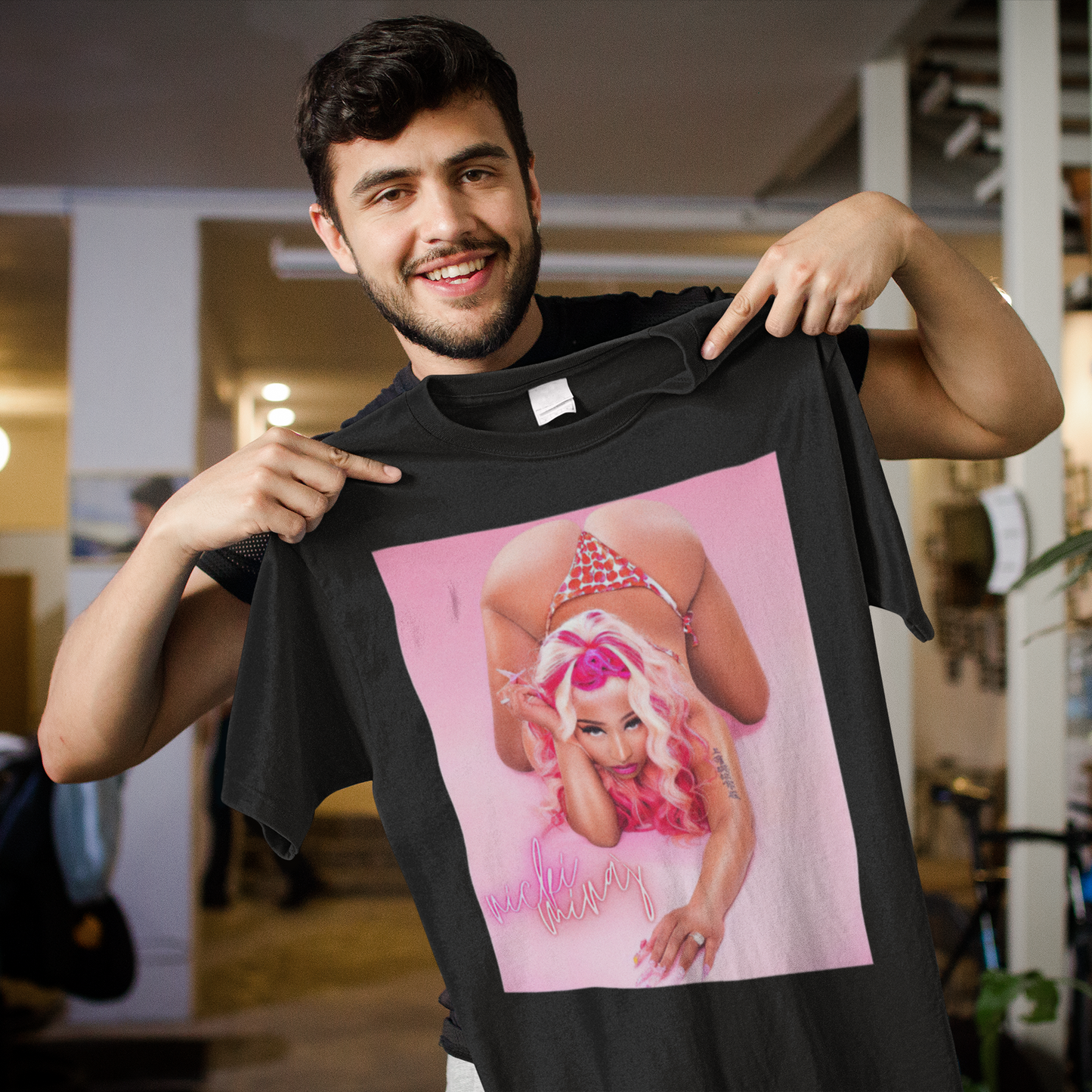 Nicki Minaj Pink Pose Graphic T-Shirt - Bold Hip Hop Rapper Art Tee