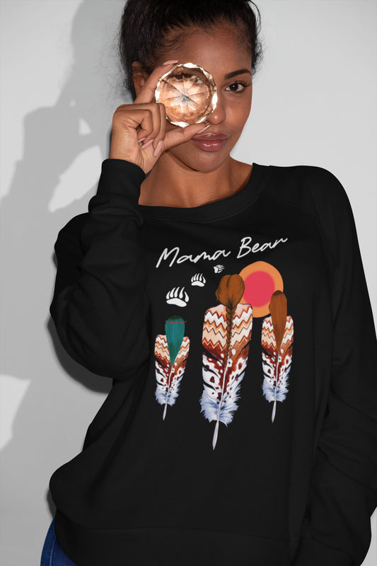Mama Bear Feather Design Sweatshirt - Cozy Family Themed Pullover