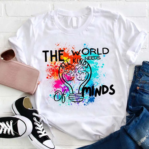 The World Needs All Kinds of Minds Colorful Graphic T-Shirt