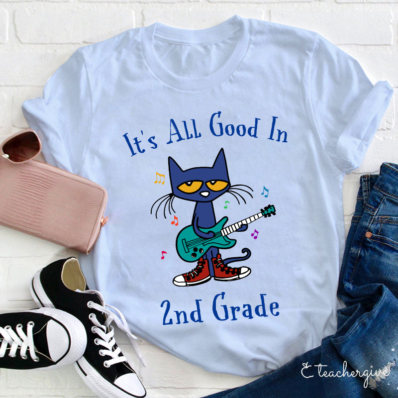 It's All Good In 2nd Grade Cat Guitar T-Shirt for Kids