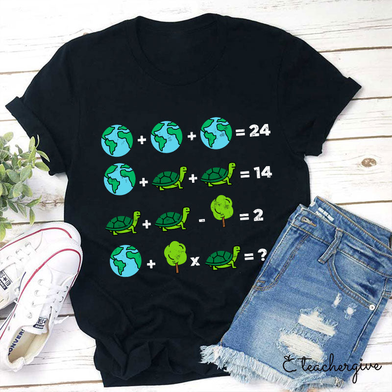 Funny Math Puzzle T-Shirt - Earth Turtle Tree Equation Graphic Tee