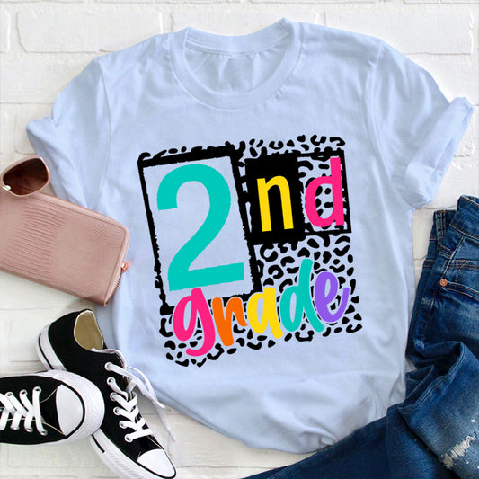 Colorful 2nd Grade Leopard Print Kids T-Shirt - Back to School Tee