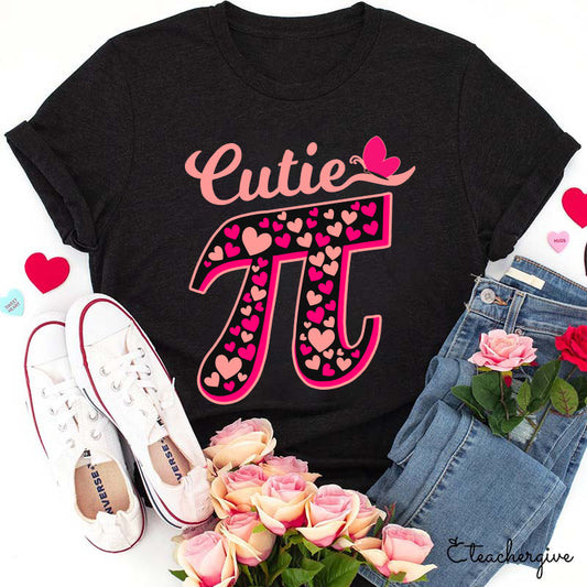 Cutie Pi Math Lover Graphic Tee with Hearts and Butterfly Design