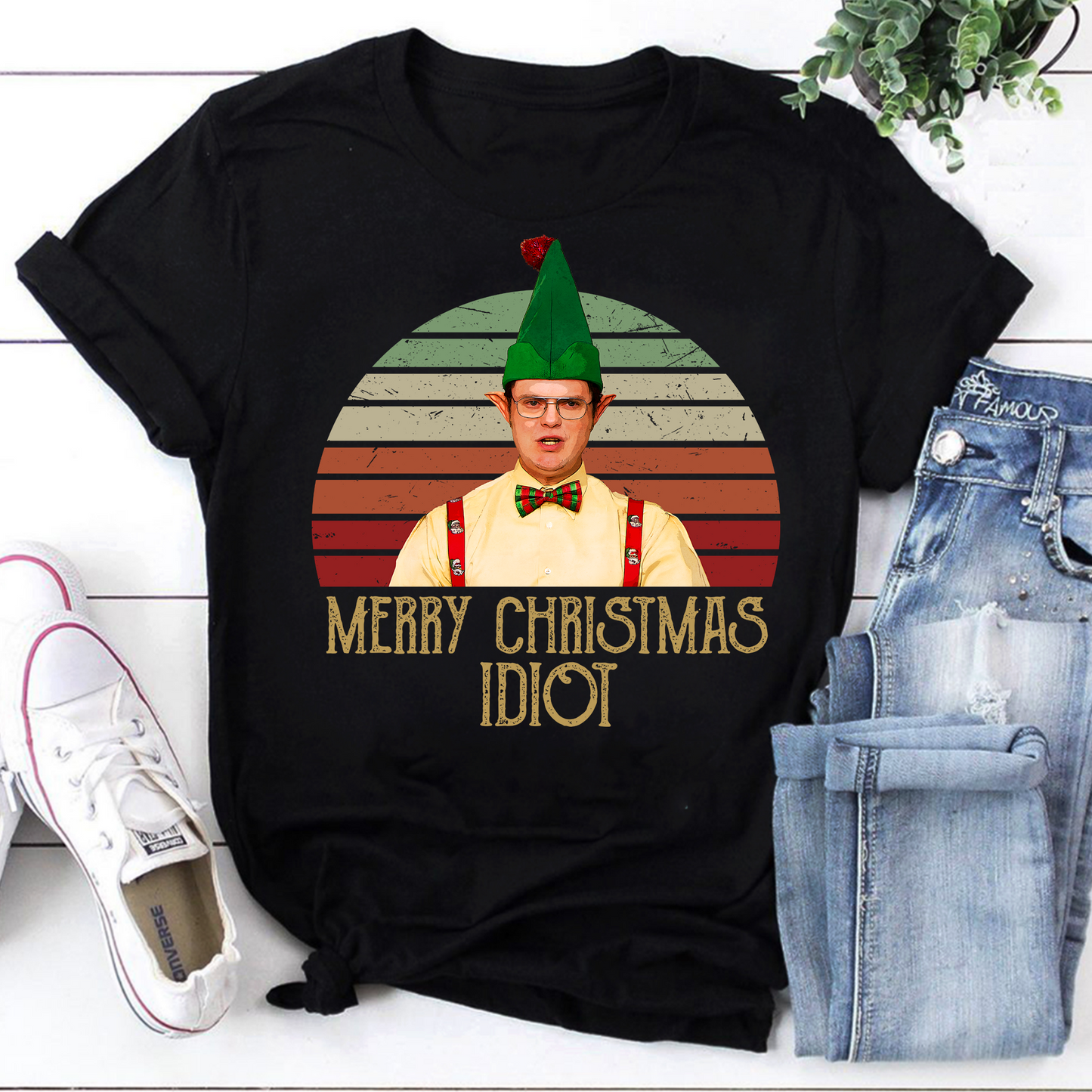 Merry Christmas Idiot Dwight Schrute Elf Shirt Holiday Tee