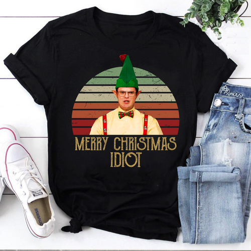 Merry Christmas Idiot Dwight Schrute Elf Shirt Holiday Tee