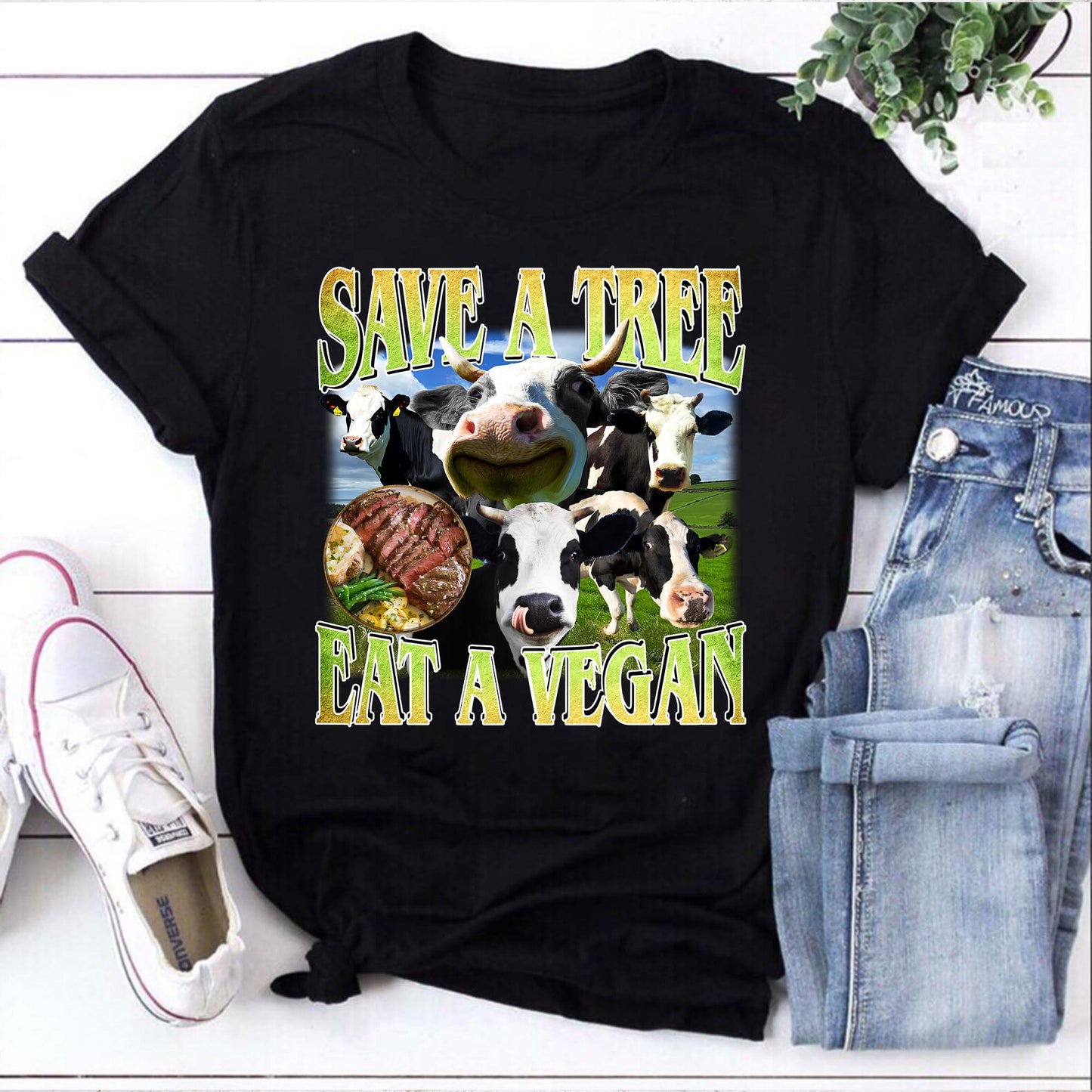 Save A Tree Eat A Vegan Funny Cow T-Shirt