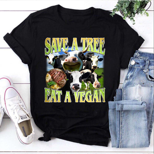 Save A Tree Eat A Vegan Funny Cow T-Shirt