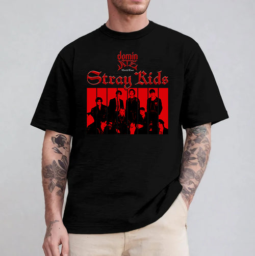 Stray Kids Domino World Tour T-Shirt - Black Band Merchandise Tee for Fans