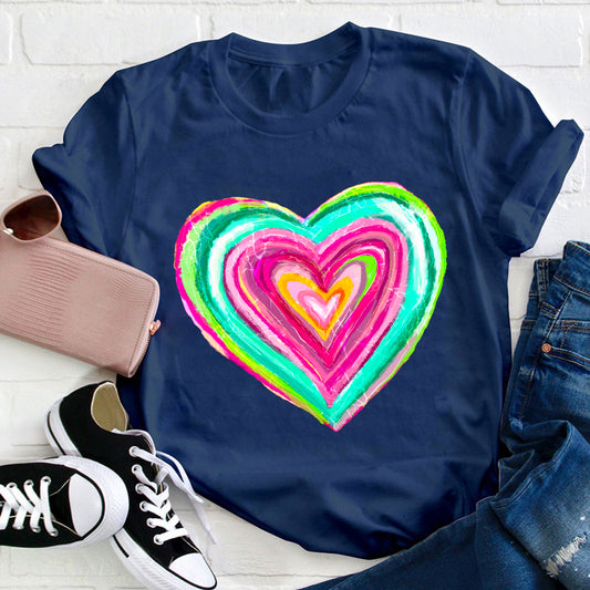 Colorful Abstract Heart T-Shirt, Vibrant Artistic Love Graphic Tee