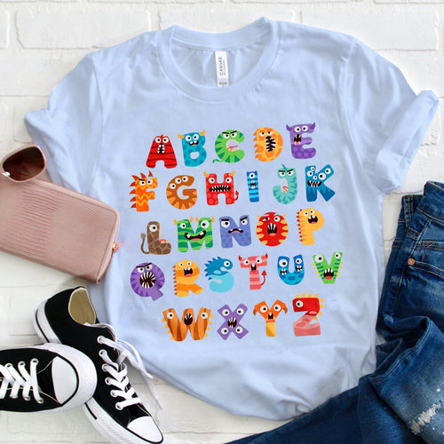 Kids Monster Alphabet T-Shirt - Fun Colorful ABC Letters Tee for Toddlers & Children