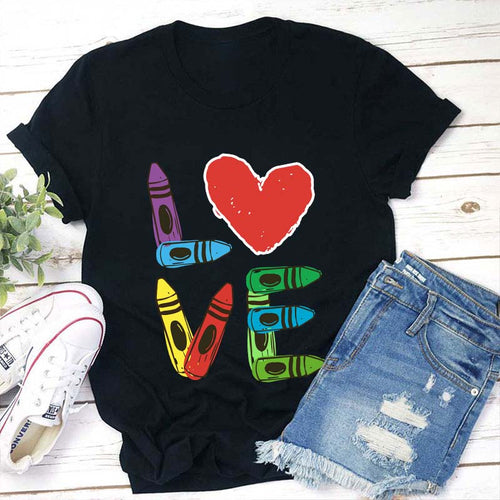 LOVE Crayon Art Shirt - Colorful Teacher Appreciation T-Shirt