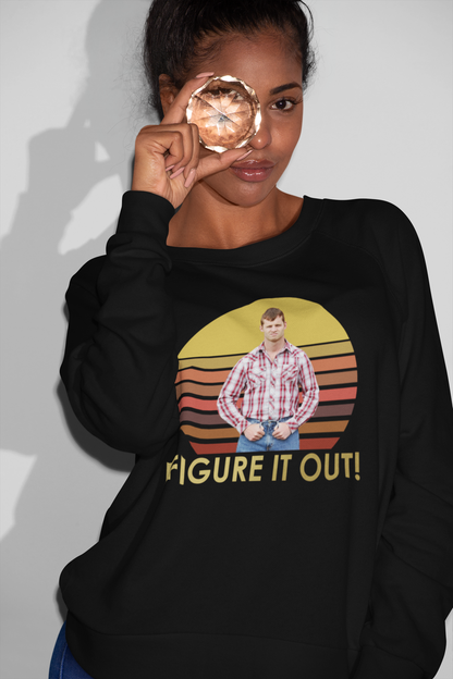 Retro Style 'Figure It Out!' Graphic Sweatshirt with Vintage Man Design