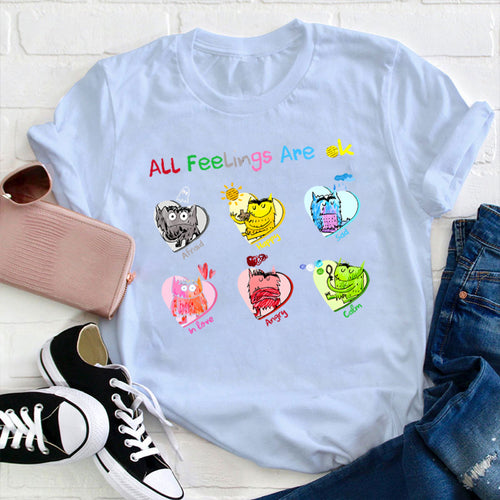 All Feelings Are OK Cute Emotional Monster Graphic Tee