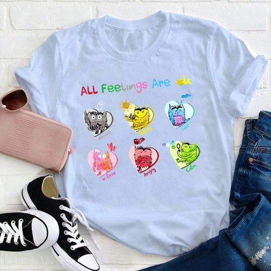 All Feelings Are OK Cute Emotional Monster Graphic Tee
