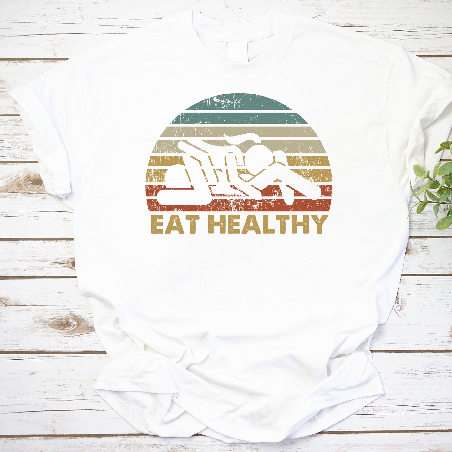 Vintage Eat Healthy Retro T-Shirt – Wellness & Nutrition Graphic Tee