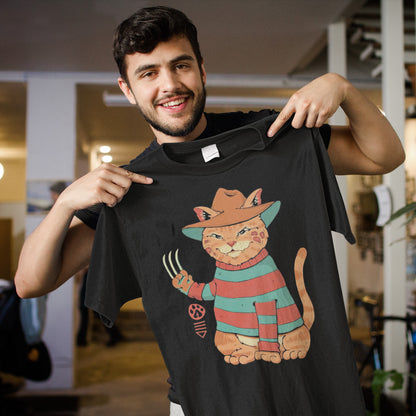 Cat Freddy Krueger T-Shirt - Horror Movie Mashup Cat Graphic Tee