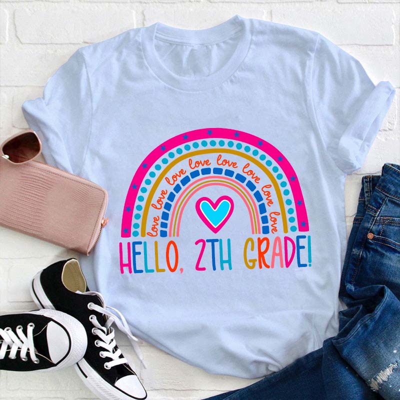 Hello 2nd Grade Rainbow Love T-Shirt - Colorful Back to School Tee