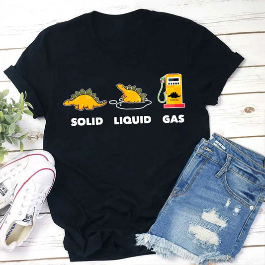 Funny Solid Liquid Gas Dinosaur T-Shirt - Science Humor Tee