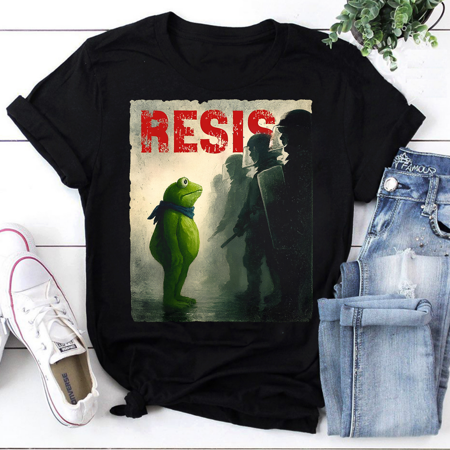 Resist Kermit Frog Protest Graphic Tee - Funny Political Satire T-Shirt