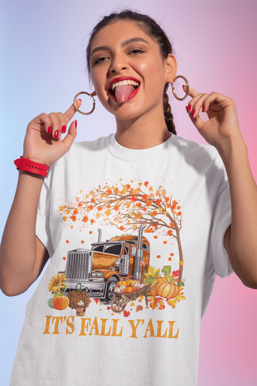 Fall Y'all Trucking Pumpkin Autumn Graphic Tee
