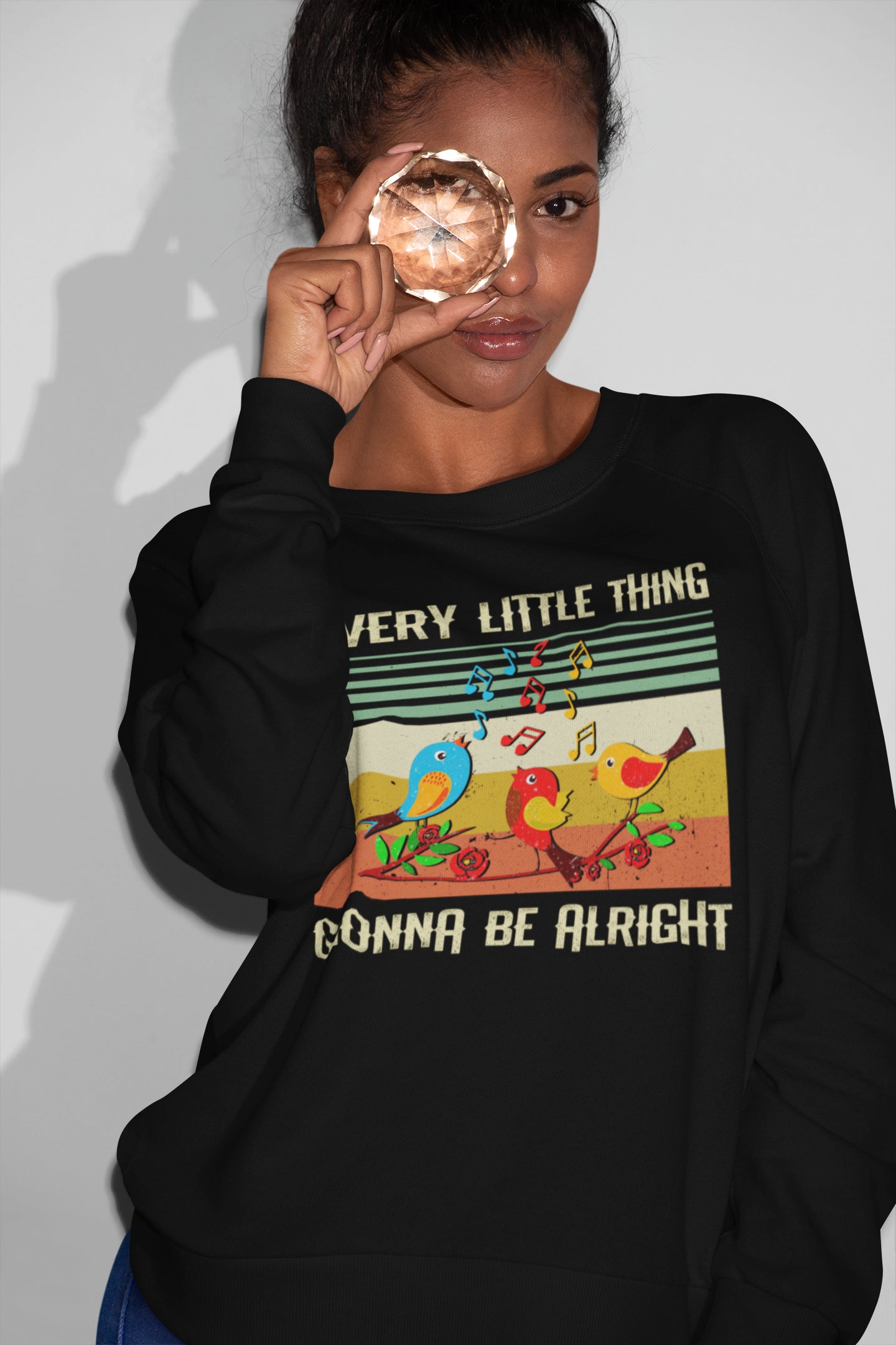 Vintage Style Birds Music Sweatshirt - Every Little Thing Gonna Be Alright Cozy Pullover