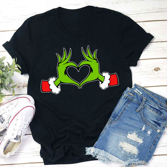 Grinch Hands Heart Christmas Shirt - Cute Holiday Holiday Tee