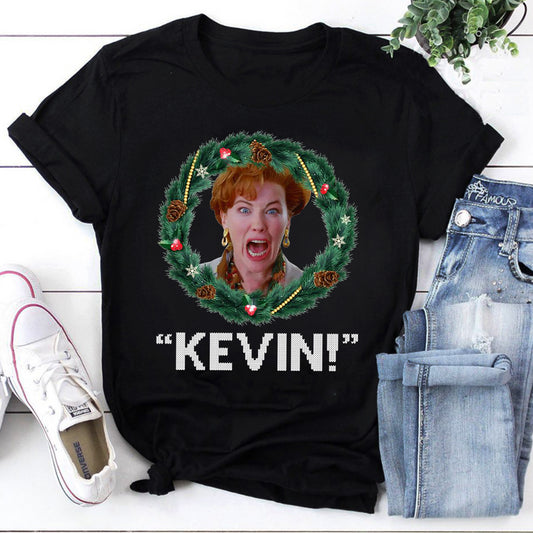 Fun Home Alone 'Kevin!' Christmas Wreath Tee for Fans