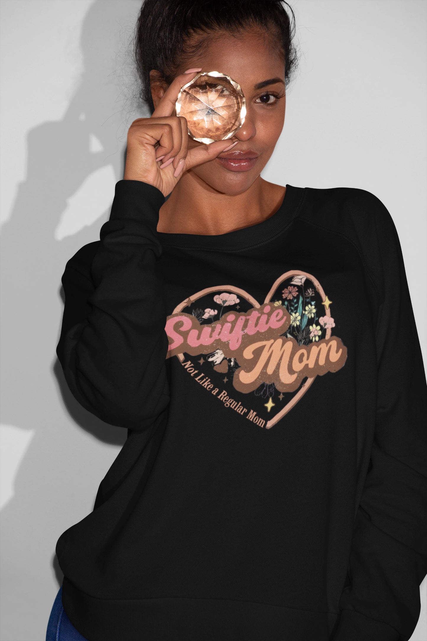 Swiftie Mom Sweatshirt - Not Like a Regular Mom Heart Floral Design