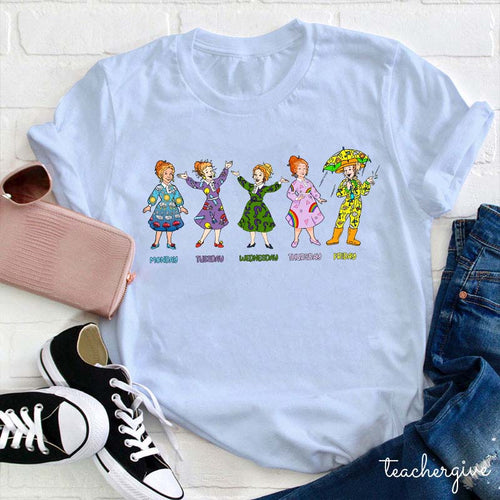 Funny Weekday Outfit Illustration Shirt - Monday to Friday Colorful Dresses Tee
