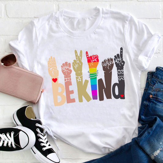 Be Kind ASL Rainbow Sign Language T-Shirt - Inclusive Positive Message Tee