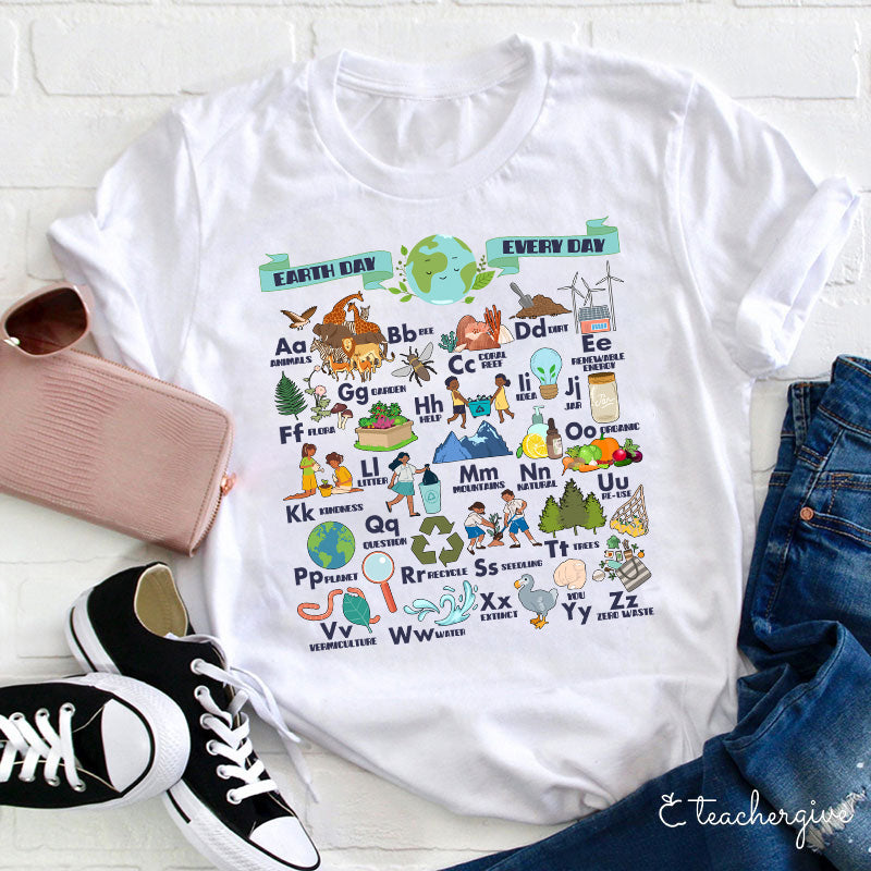 Earth Day Every Day ABC Eco Alphabet T-Shirt for Kids & Adults