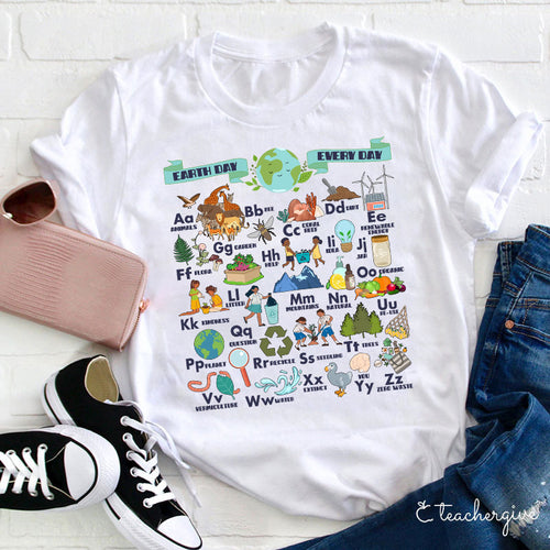 Earth Day Every Day ABC Eco Alphabet T-Shirt for Kids & Adults