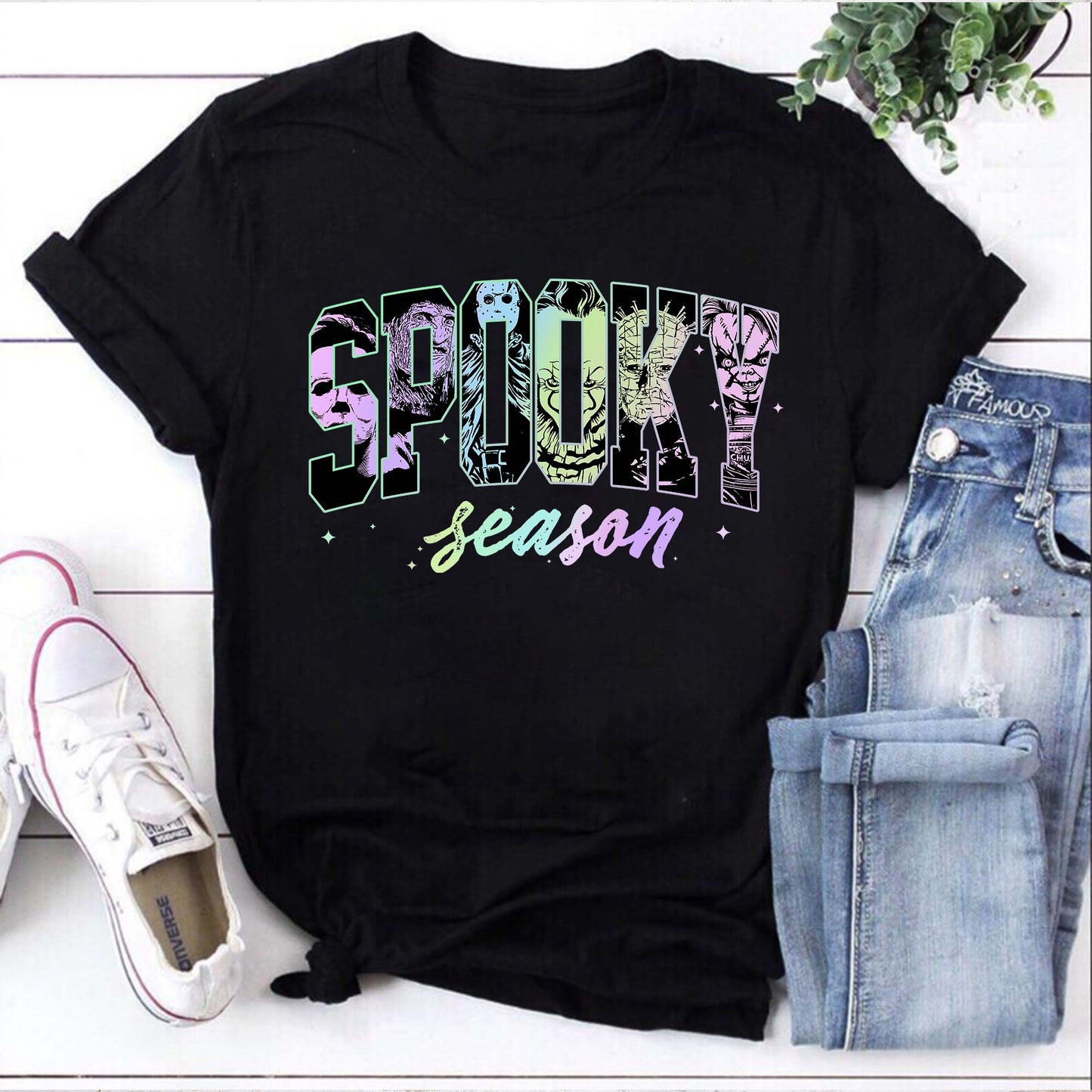 Spooky Season Halloween Shirt with Horror Icon Letters