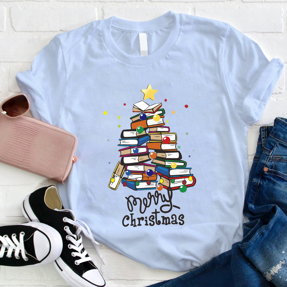 Book Lover Christmas Tree T-Shirt | Merry Christmas Reading Tee