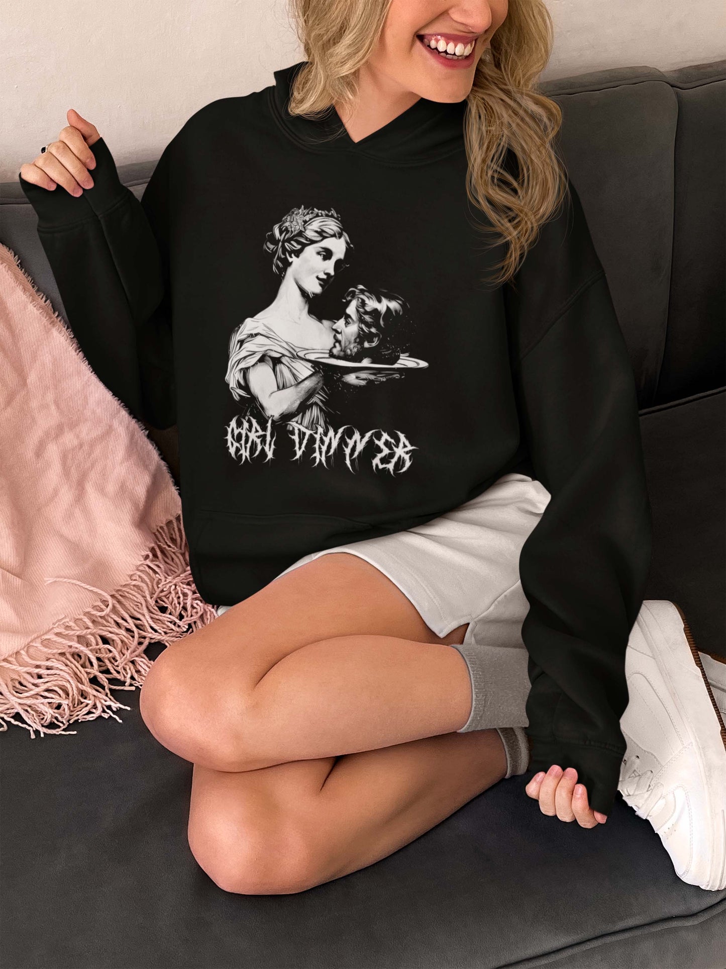 Dark Art Gothic Head on Platter Hoodie - Unique Vintage Horror Graphic Sweatshirt